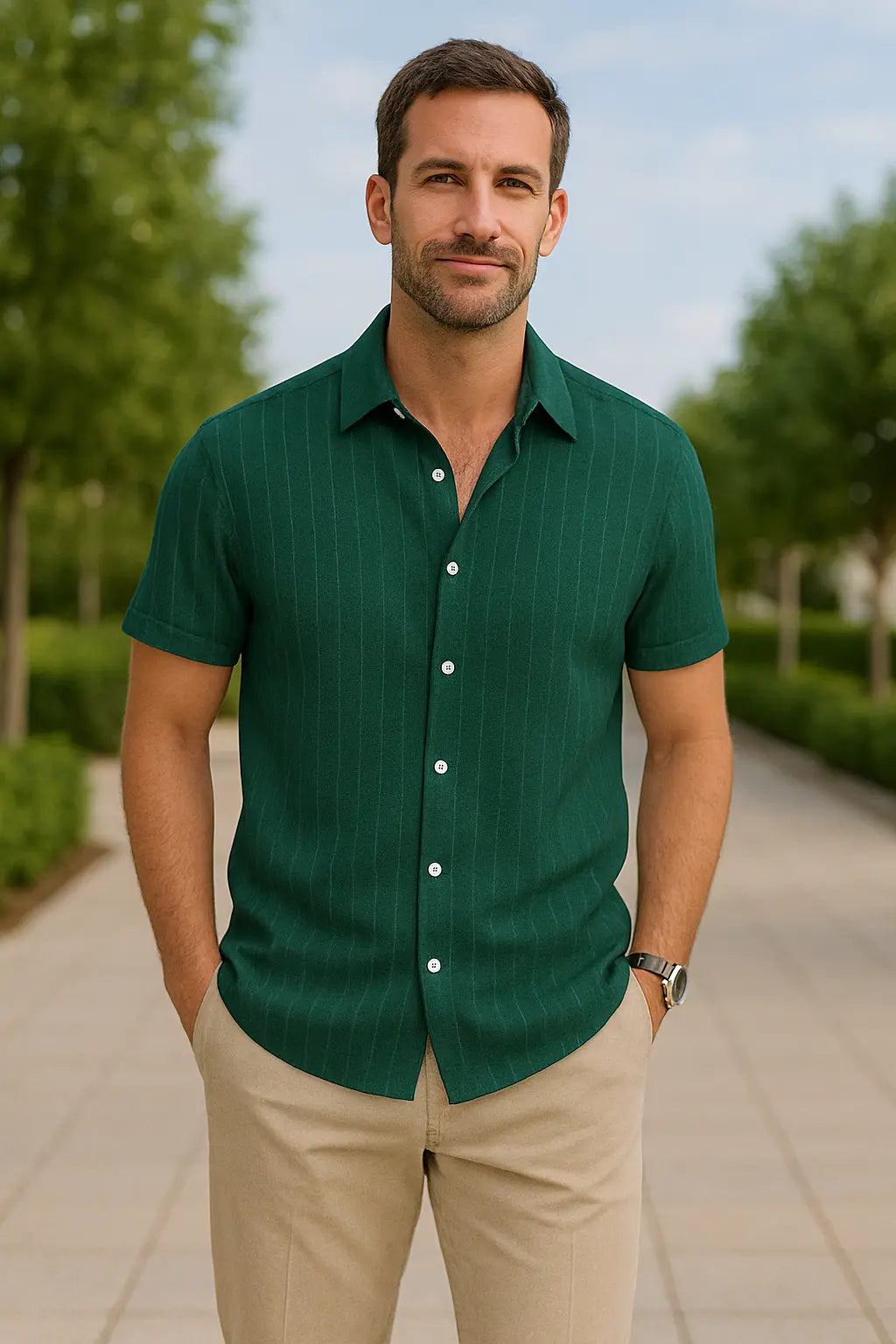 Heren Gestreept Shirt, Korte Mouwen, Losse Pasvorm, Casual Veelkleurige Zomertop | VIQA VIQA© NEDERLAND