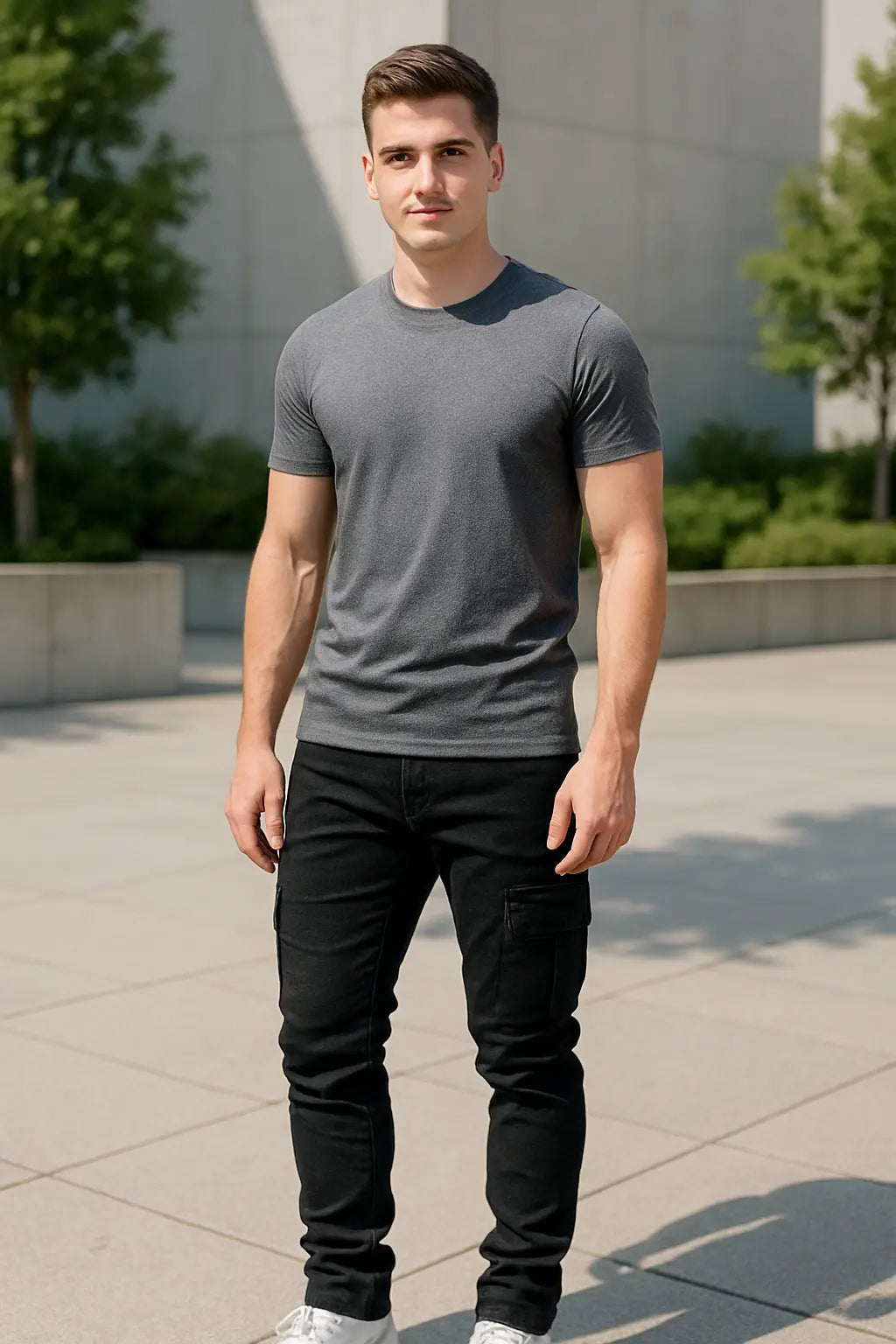 Heren Slim Fit Denim Cargo Broek, Stretch Skinny Jeans Met Zakken, Stijlvolle Casual Taps Toelopende Pasvorm | VIQA VIQA© NEDERLANDZwart-2XL