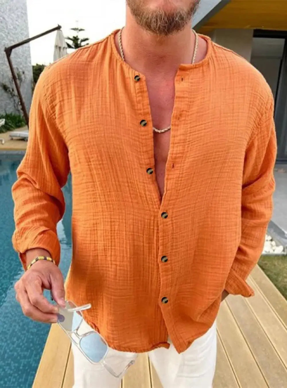 Steven Heren Oranje T Shirt Met Lange Mouwen VIQA© NEDERLAND