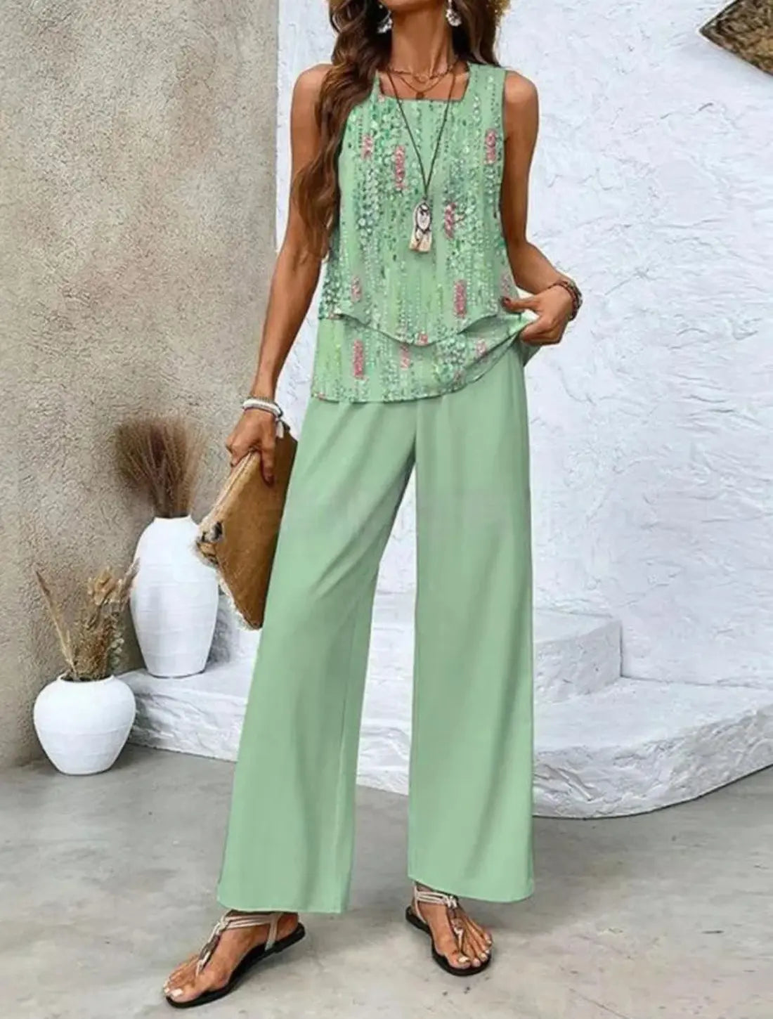 Dames Zomers Tweedelig Setje Met Korte Mouwen VIQA© NEDERLANDGroen-2XL