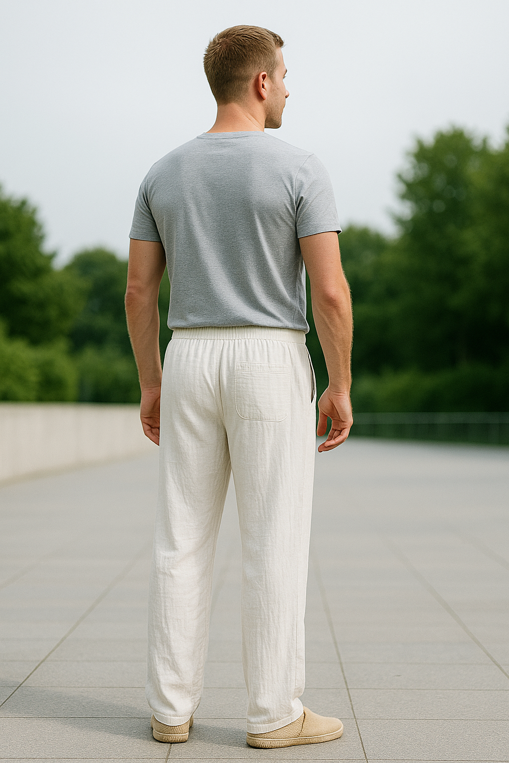 Herenbroek Van Katoen En Linnen, Effen Minimalistische Casual Broek Met Trekkoord En Rechte Pijpen | VIQA VIQA© NEDERLAND
