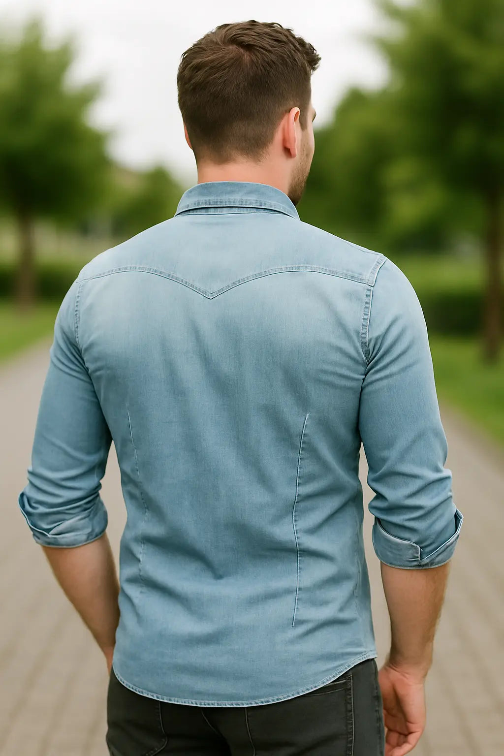 Heren Denim Shirt, Slim Fit Lange Mouw Top, Vrijetijdskleding Met Zakken | VIQA VIQA© NEDERLAND