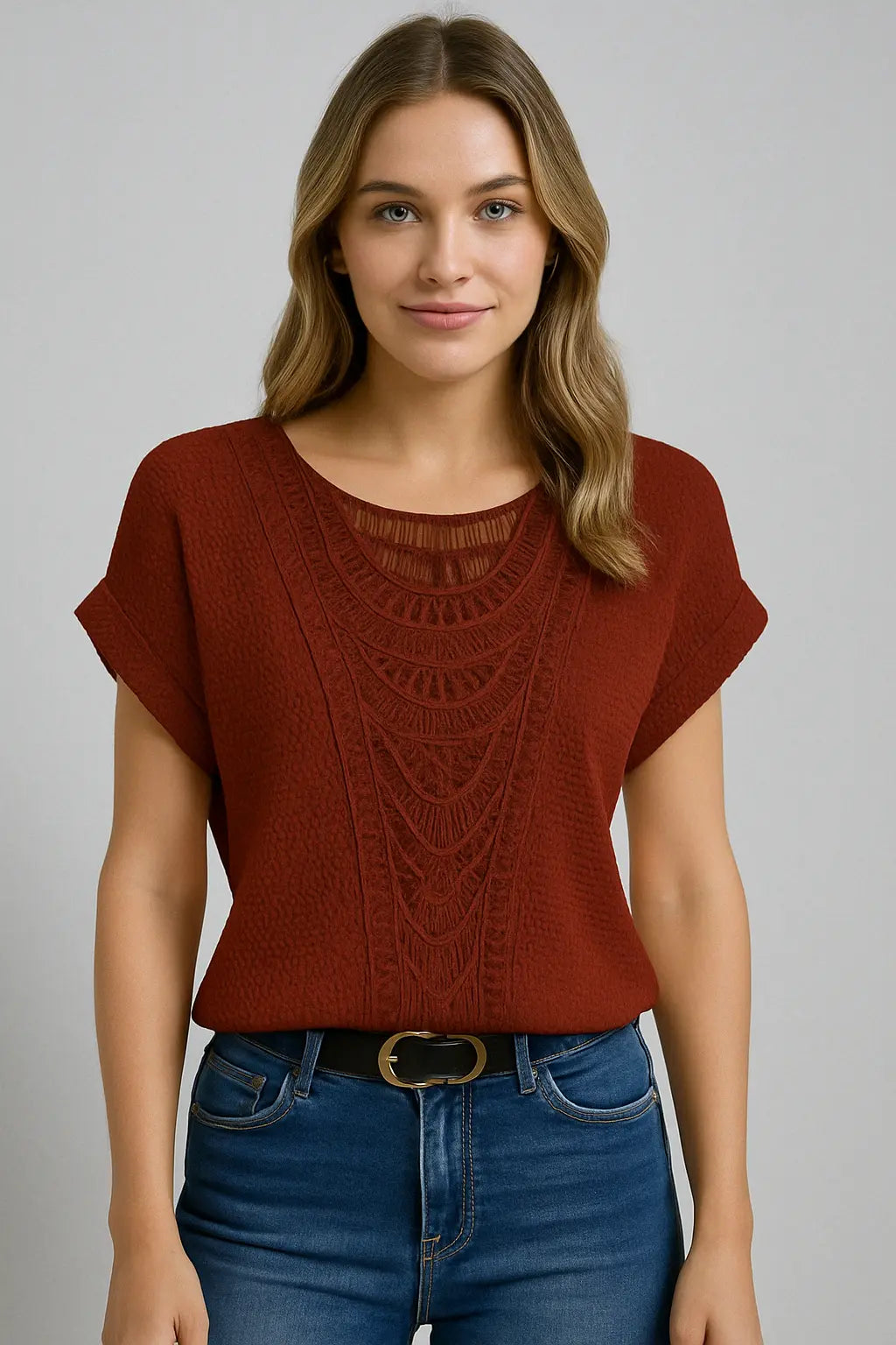 Mila Dames Zomer Korte Mouwen Blouse Met Borduurwerk VIQA© NEDERLANDBruin-2XL