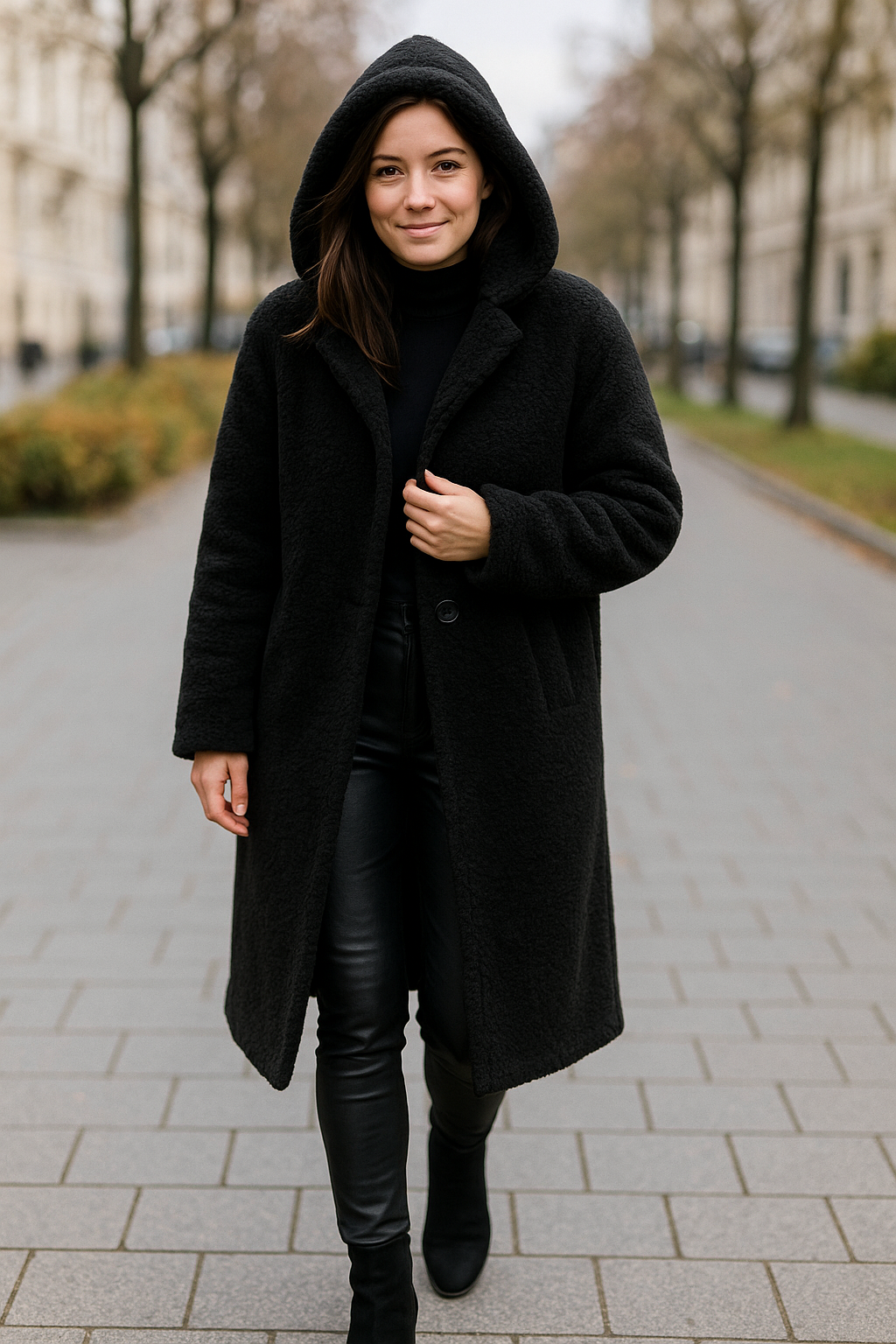 Dames Pluche Jas Met Capuchon, Lange Mouw Eenknoop Winter Warm Jas | VIQA VIQA© NEDERLAND