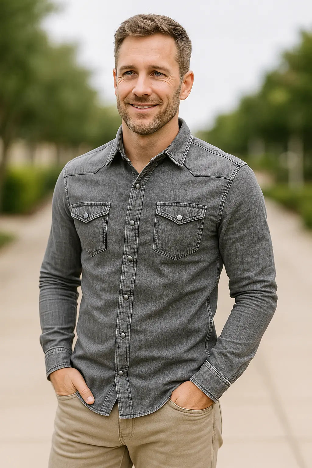 Heren Denim Shirt, Vintage Slim Fit Lange Mouwen Knoop Omhoog, Casual Kapel Top | VIQA VIQA© NEDERLAND