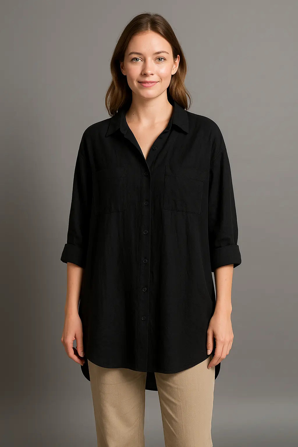 Stacy Dames Zomer Ademend Blouse Met Lange Mouwen VIQA© NEDERLANDZwart-2XL