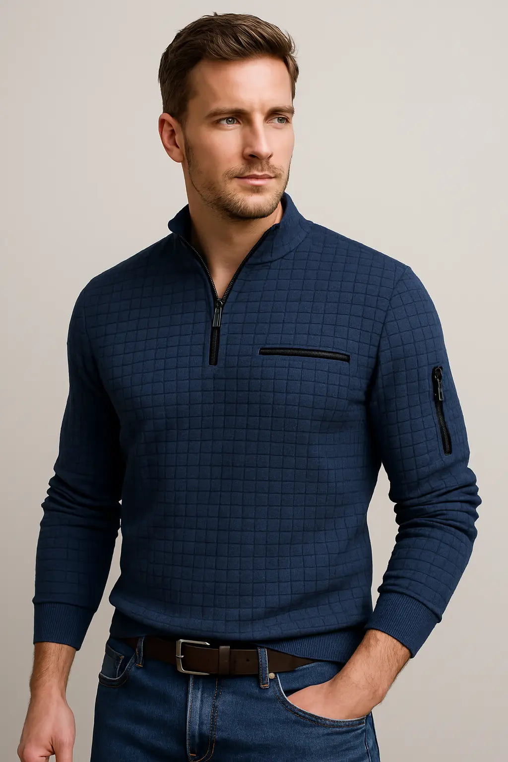 Caden Kwart Rits Heren Trui Met Lange Mouwen VIQA© NEDERLANDBlauw-2XL