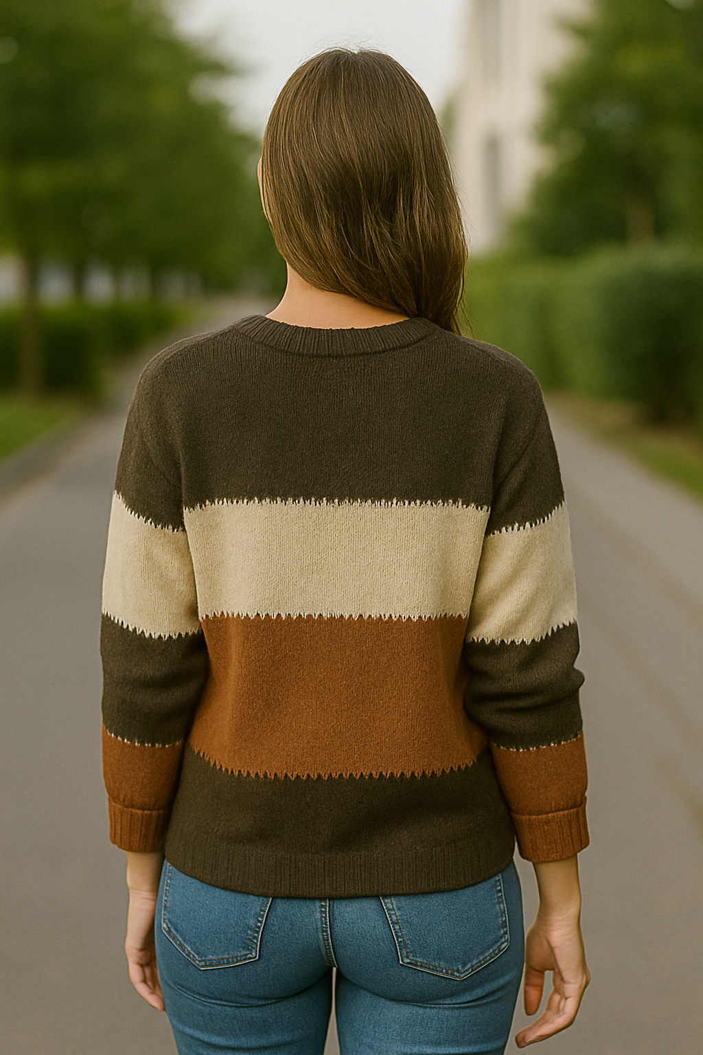 Gestreepte Trui, Los Gebreide Lange Mouwen Ronde Hals, Casual Herfst Winter Trui | VIQA VIQA© NEDERLAND