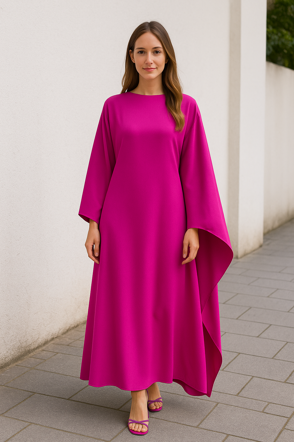 Satijnen Maxi Jurk Voor Dames, Elegante Losse Pasvorm Ronde Hals Vleermuismouwen Herfstfeest Abaya Robe | VIQA VIQA© NEDERLAND