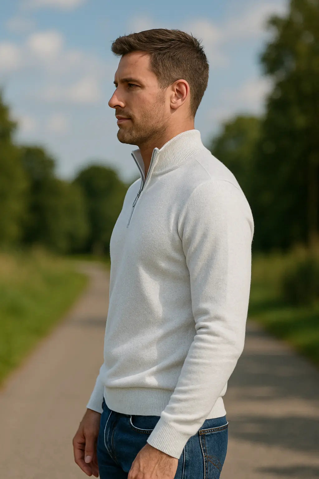 Heren Winter Trui, Halve Rits V-Hals Sweater, Effen Kleur Slim Pasvorm Lange Mouwen Sweatshirt | VIQA VIQA© NEDERLAND