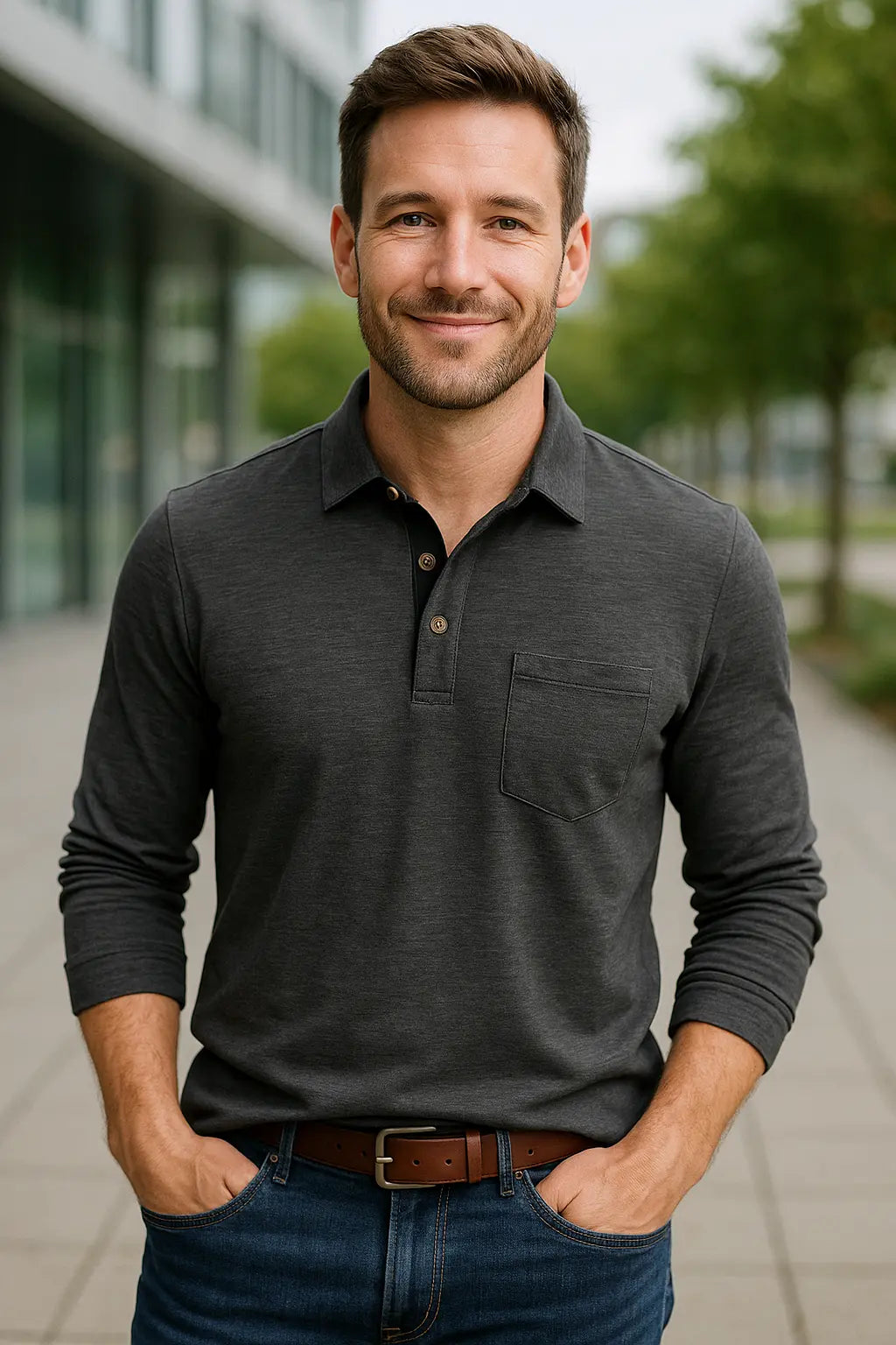 Heren Poloshirt Met Lange Mouwen, Zakelijk Casual T-Shirt Met Revers En Zak, Zacht Katoenen Top | VIQA VIQA© NEDERLAND