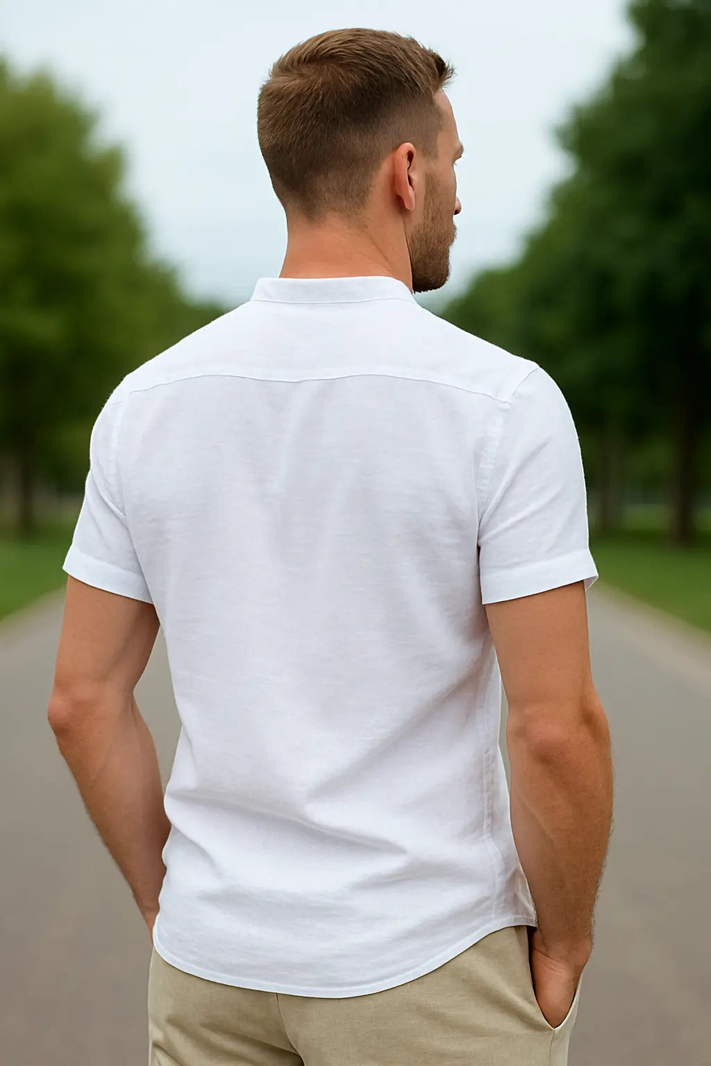Heren Linnen Katoenen Henley Shirt, Korte Mouw Effen Kleur Strandkleding, Casual Street Style | VIQA VIQA© NEDERLAND
