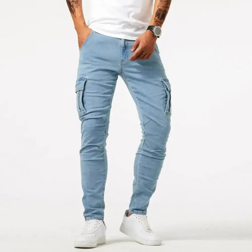 Heren Slim Fit Denim Cargo Jeans Met Meerdere Zakken VIQA© NEDERLANDBlauw-36