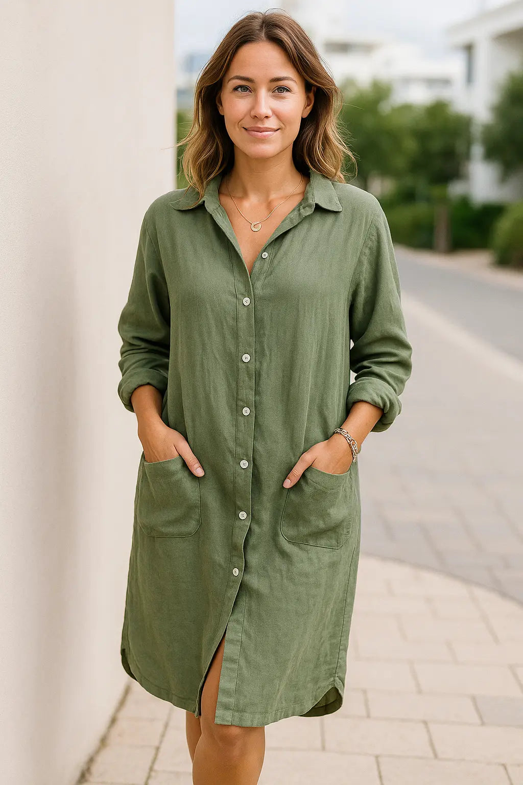 Dames Katoen Linnen Lange Overhemd Jurk, Multi-knoop Vest Top | VIQA VIQA© NEDERLAND