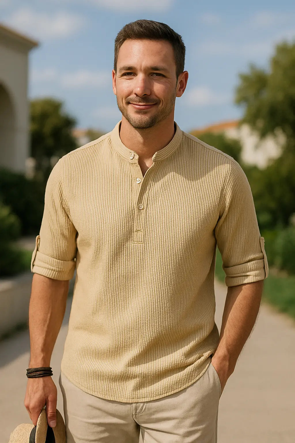 Heren Casual Shirt Met Lange Mouwen, Opstaande Kraag, Knoopsluiting En Halfopen Print | VIQA VIQA© NEDERLAND