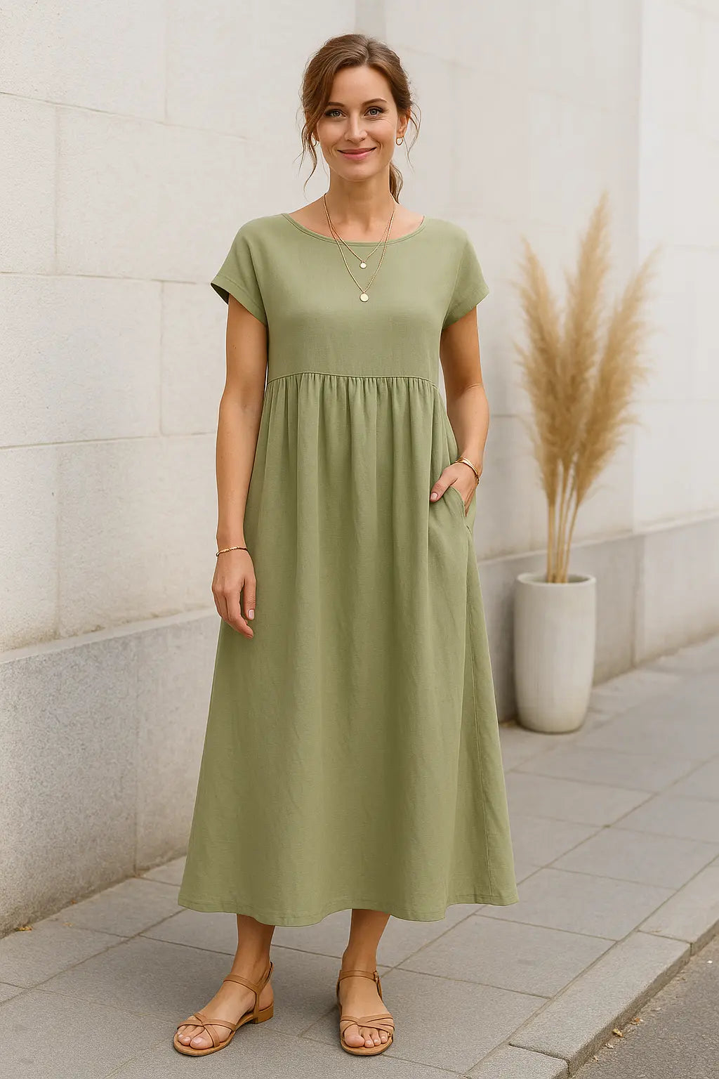 Dames Maxi Jurk, Elegante Korte Mouwen Zomer Lange Jurk Met Zakken | VIQA VIQA© NEDERLAND