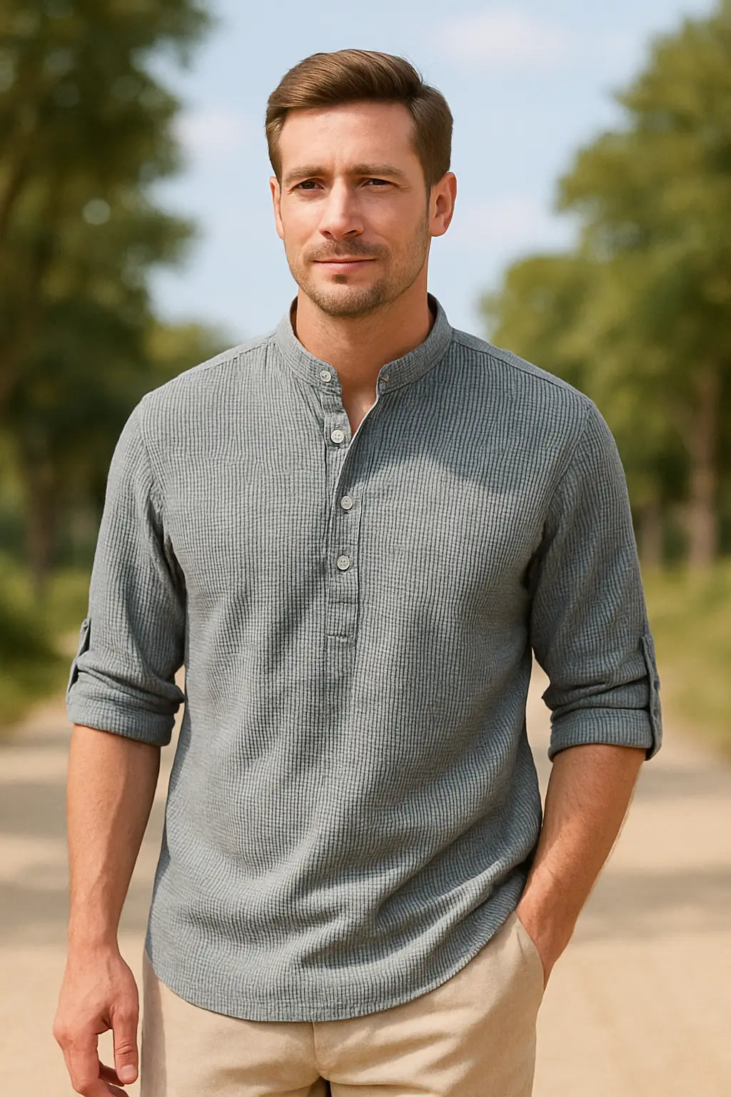 Heren Casual Shirt Met Lange Mouwen, Polka Stip Opstaande Kraag, Stijlvol En Comfortabel | VIQA VIQA© NEDERLAND