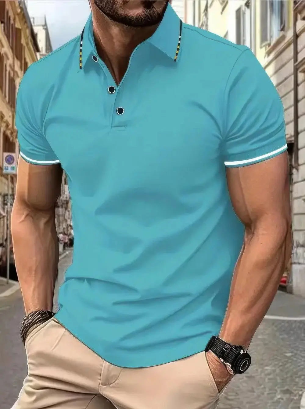 Heren Revers Polo T-shirt Met Korte Mouwen VIQA© NEDERLANDLichtblauw-3XL