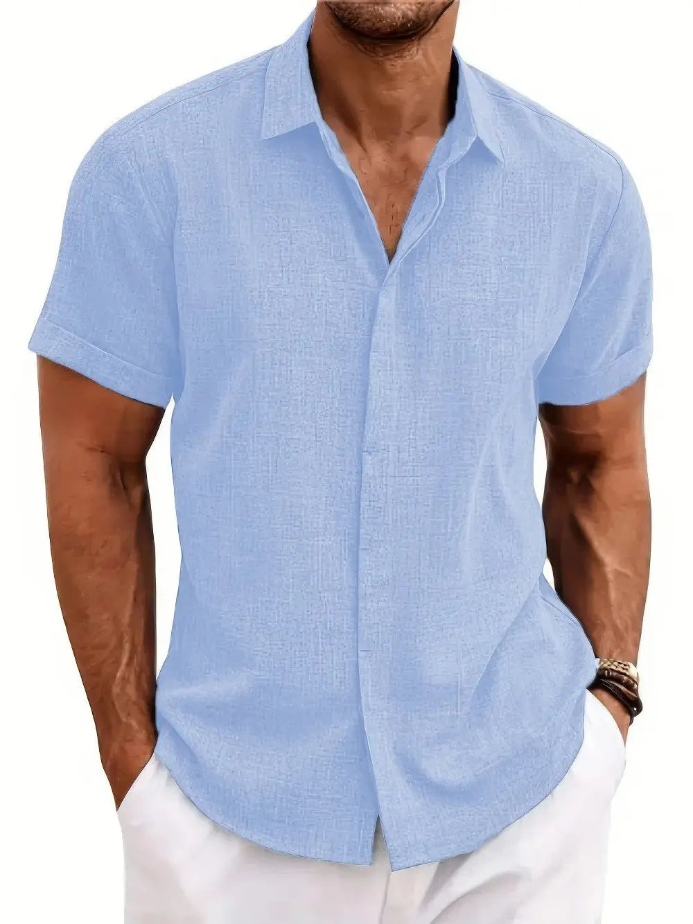 Heren Casual Strandshirt Met Korte Mouwen VIQA© NEDERLANDLichtblauw-3XL