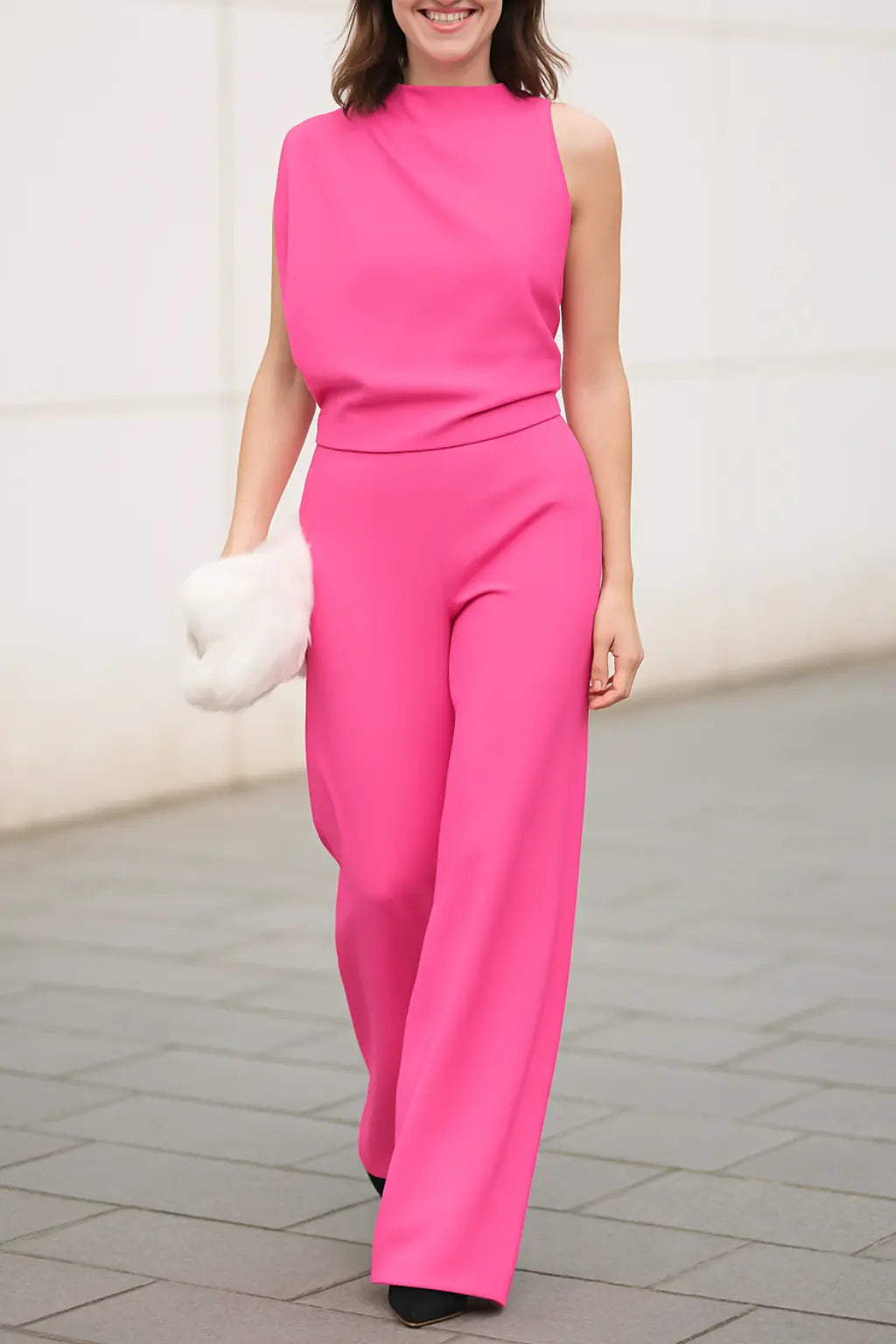 Dames Jumpsuit Met Eén Schouder, Zomer Effen Kleur Mid-Taille Geplooid Uitgesneden Romper, Eegante Pasvorm | VIQA VIQA© NEDERLANDRoze-2XL