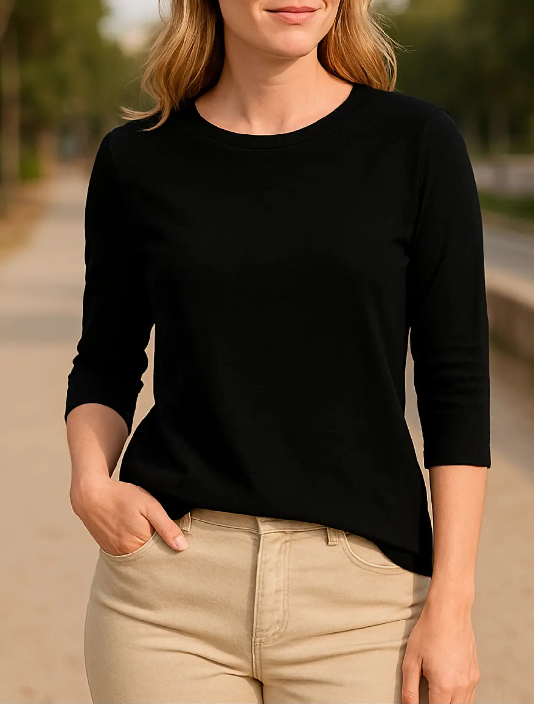 Dames Zomer Gedrukt T-Shirt, Ronde Hals 3/4 Mouwen Casual Blouse, Lichtgewicht Veelkleurig Top | VIQA VIQA© NEDERLANDZwart-2XL