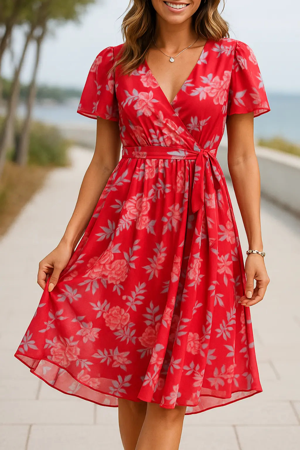 Dames Zomer Bloemen A-Lijn Jurk, Korte Mouwen Los Fit Lange Maxi Jurk Met Stippen | VIQA VIQA© NEDERLANDRood / 2XL