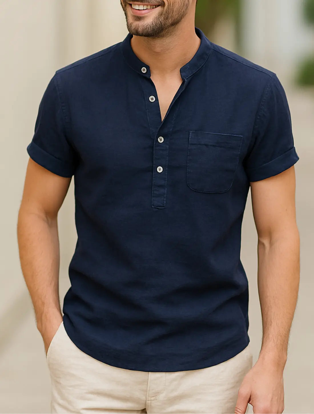 Heren T-shirt Van Katoen En Linnen, Casual T-shirt Met Korte Mouwen Voor De Zomer, Lichtgewicht En Ademend | VIQA VIQA© NEDERLANDBlauw-2XL