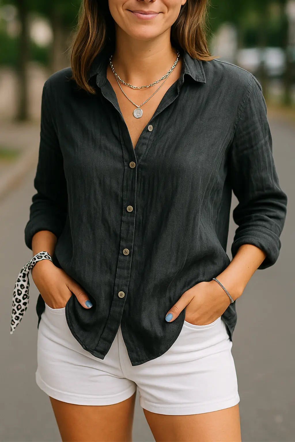 Katoenen Dames Blouse, Vrijetijdskleding Lange Mouwen Shirt, Effen Gekleurde Kraag Top | VIQA VIQA© NEDERLANDZwart / 2XL