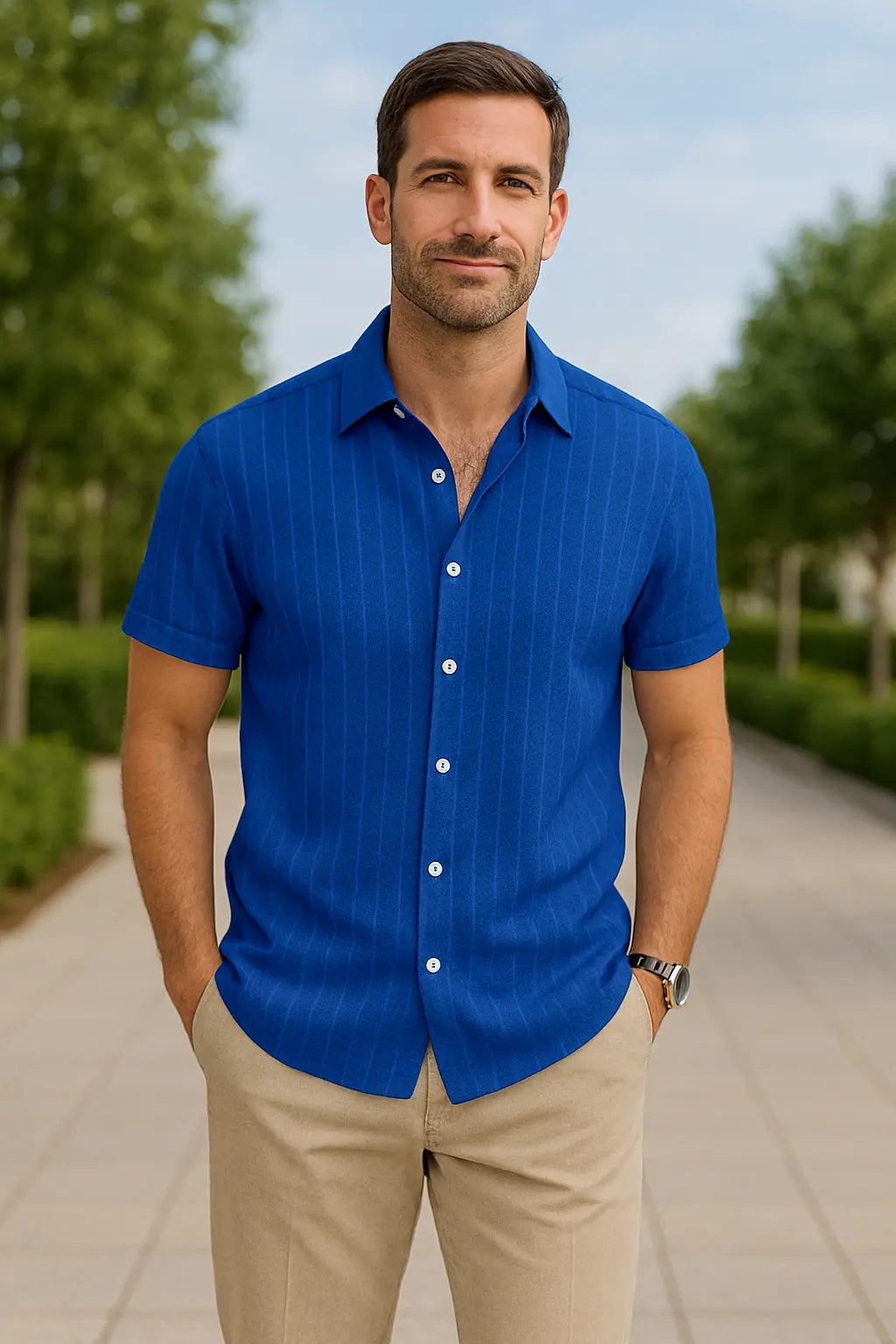 Heren Gestreept Shirt, Korte Mouwen, Losse Pasvorm, Casual Veelkleurige Zomertop | VIQA VIQA© NEDERLAND