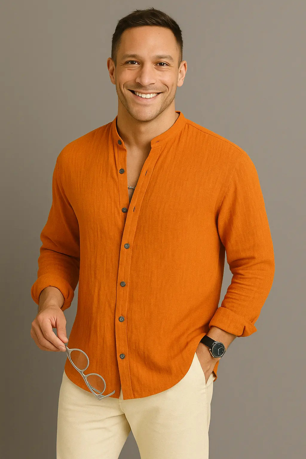 Steven Heren Oranje T Shirt Met Lange Mouwen VIQA© NEDERLAND