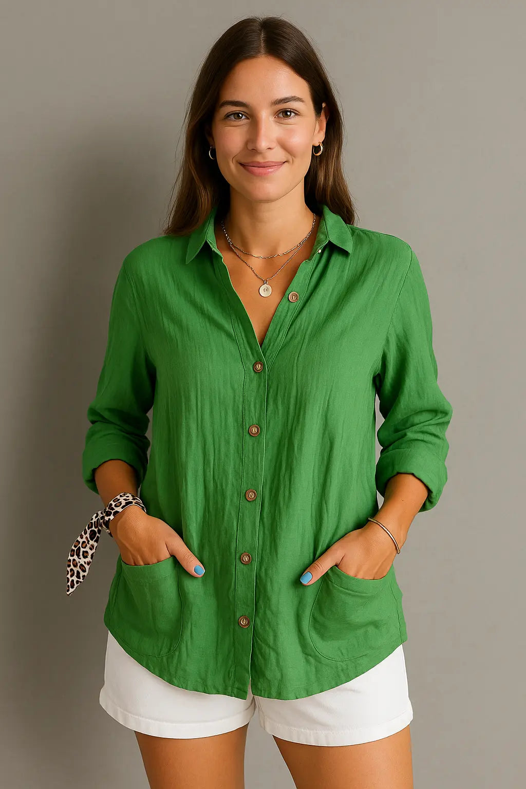 Anne Dames Zomer Comfort Blouse Met Knoopsluiting VIQA© NEDERLANDGroen-XL