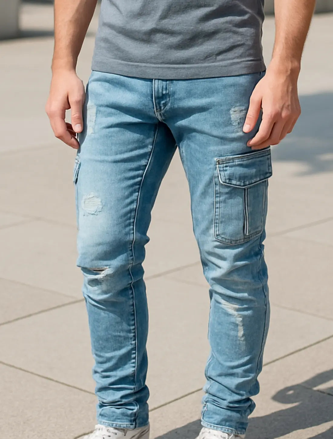Heren Slim Fit Denim Cargo Broek, Stretch Skinny Jeans Met Zakken, Stijlvolle Casual Taps Toelopende Pasvorm | VIQA VIQA© NEDERLAND