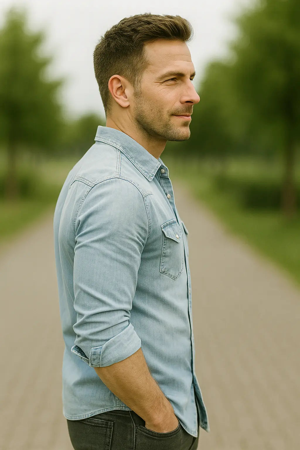 Heren Denim Shirt, Slim Fit Lange Mouw Top, Vrijetijdskleding Met Zakken | VIQA VIQA© NEDERLAND