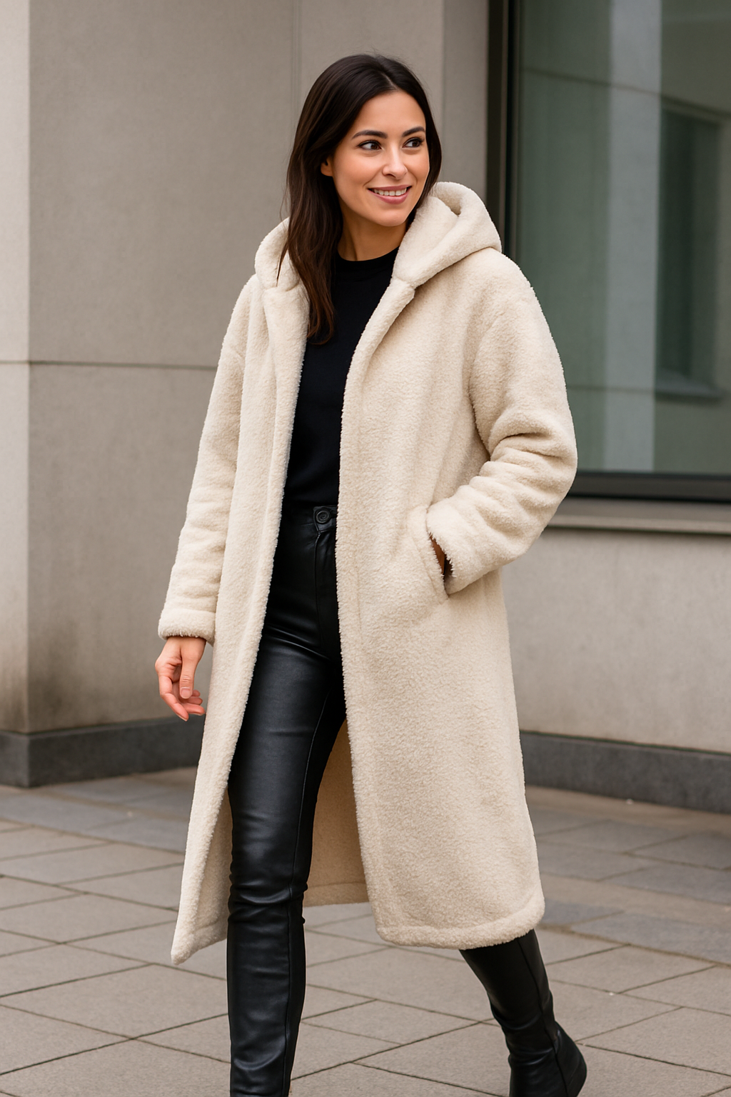 Dames Pluche Jas Met Capuchon, Lange Mouw Eenknoop Winter Warm Jas | VIQA VIQA© NEDERLAND