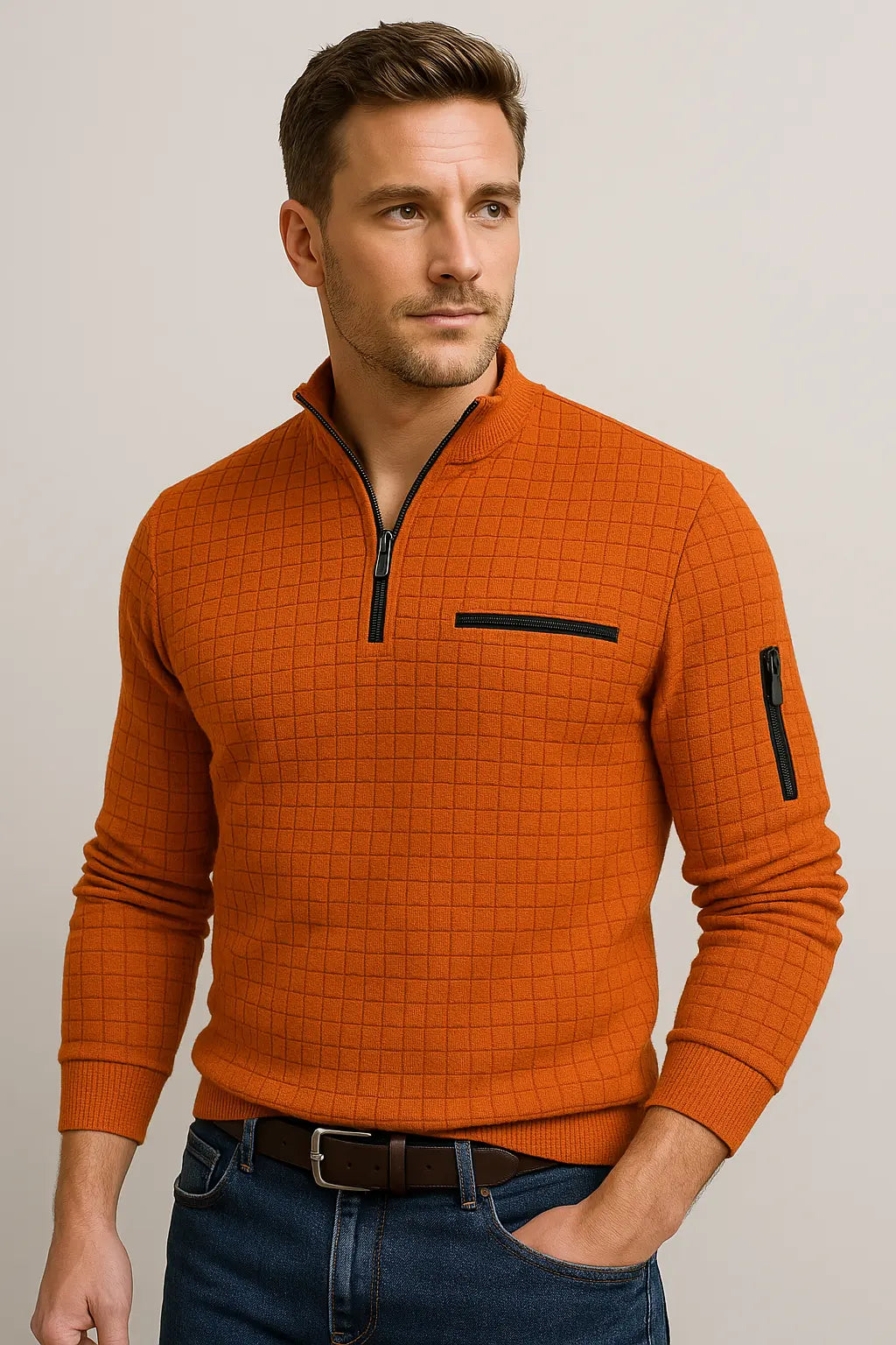 Caden Kwart Rits Heren Trui Met Lange Mouwen VIQA© NEDERLANDOranje-2XL