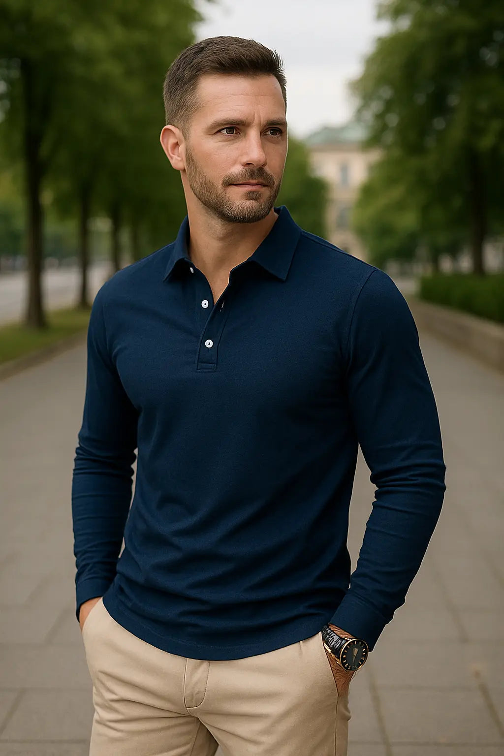 Heren Langmouwen Shirt, Wijde Pasvorm, Kralendetails, Lichtgewicht Top Voor Dagelijks Gebruik | VIQA VIQA© NEDERLAND