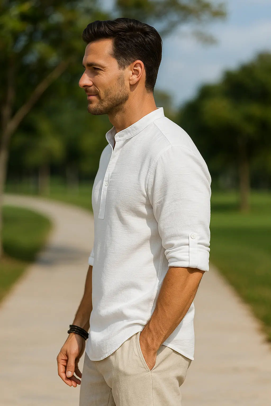 Heren Casual Shirt Met Lange Mouwen, Polka Stip Opstaande Kraag, Stijlvol En Comfortabel | VIQA VIQA© NEDERLAND