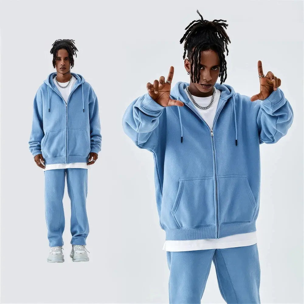 Heren Fleece Casual Hoodie Met Rits VIQA© NEDERLANDBlauw-XXL