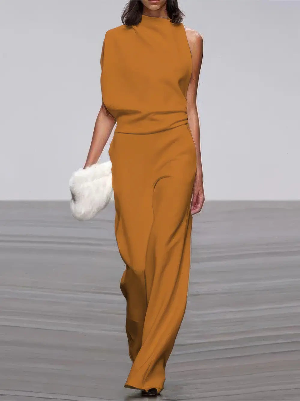 Dames Jumpsuit Met Ronde Hals En Mouwloze Broek Met Wijde Pijpen VIQA© NEDERLANDGeel-XL