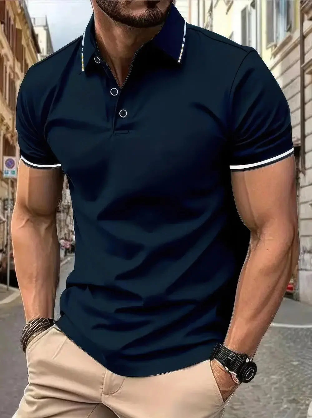 Heren Revers Polo T-shirt Met Korte Mouwen VIQA© NEDERLANDBlauw-3XL