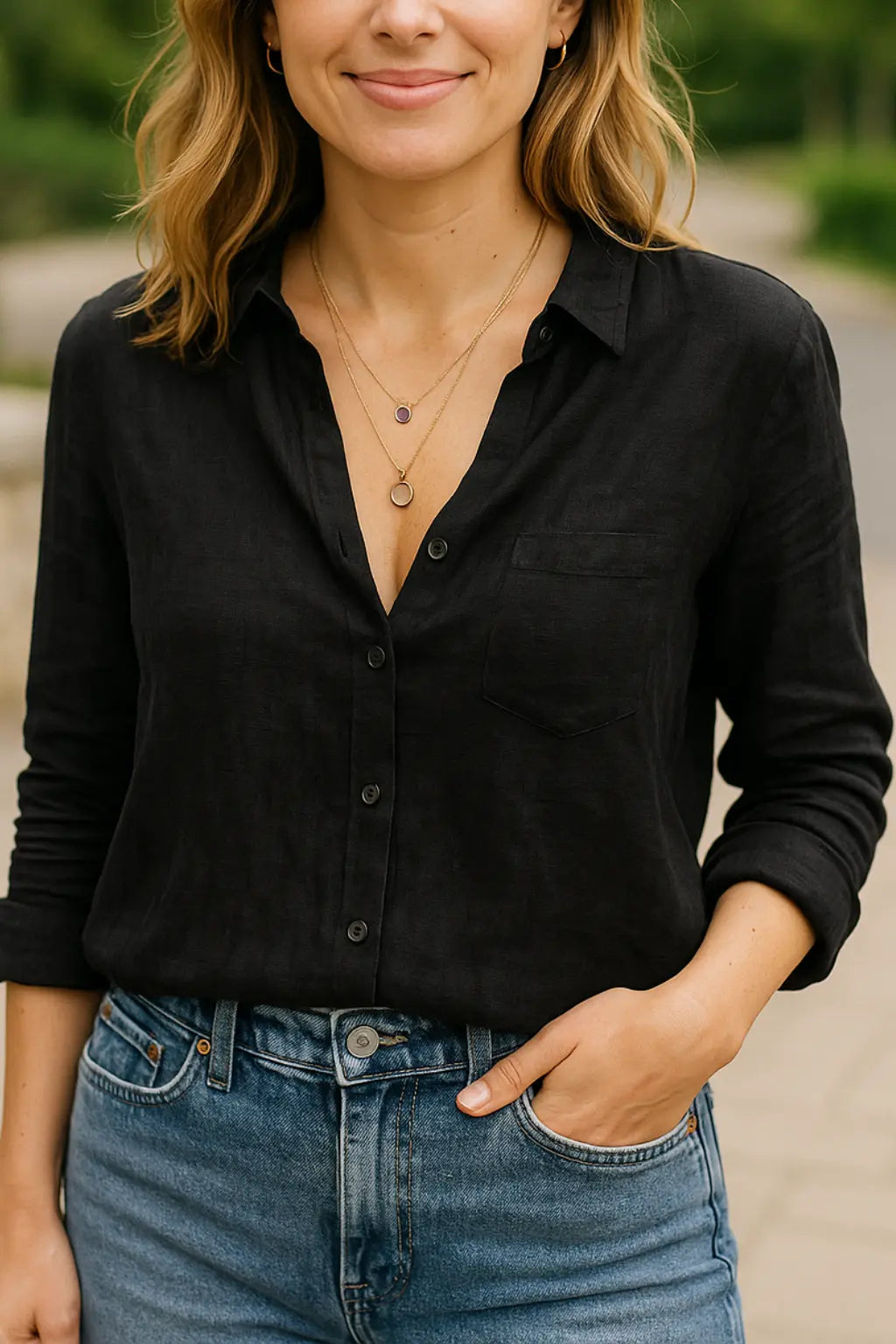 Dames Overhemd Van Katoen-Linnen Met Lange Mouwen, Casual Polo Losvallende Pasvorm | VIQA VIQA© NEDERLANDZwart / 2XL