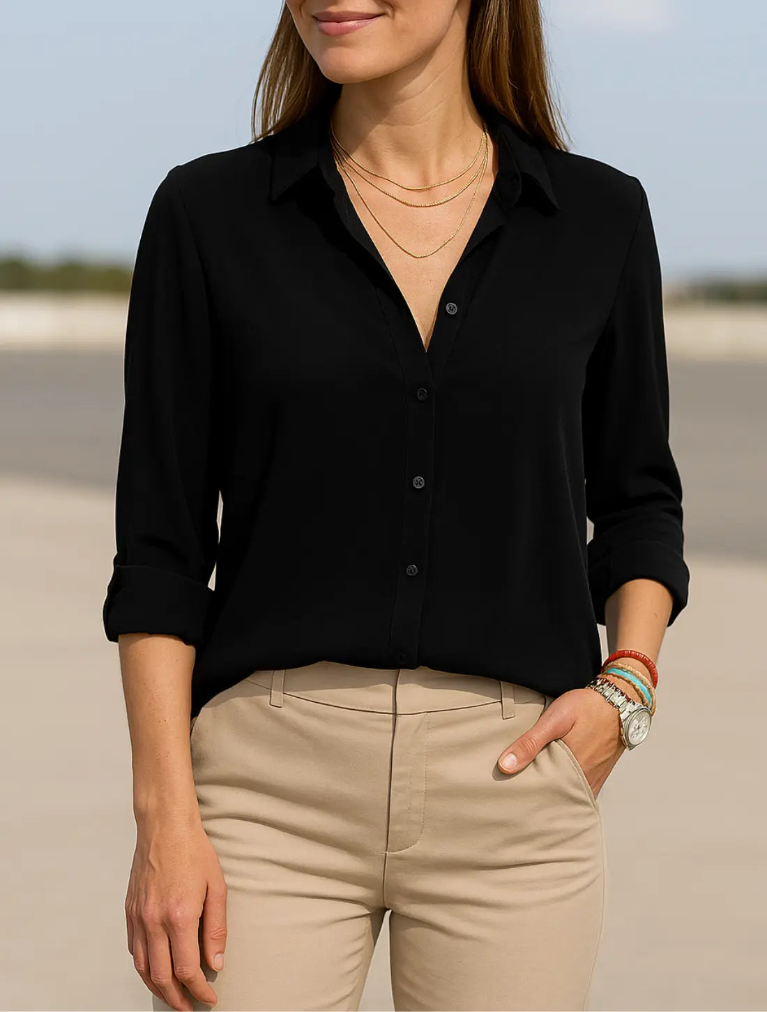 Dames Zomer Blouse, Lange Mouw Elegant Kapsel Shirt, Los Fit Kantoor Tuniek Top | VIQA VIQA© NEDERLANDZwart-2XL