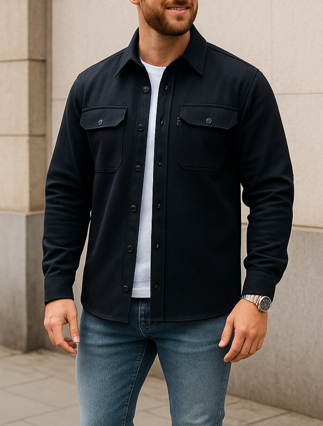 Casual Overhemdjasje Voor Heren, Enkelrijks Jasje Met Lange Mouwen En Revers, Gerfst, Winter Bovenkleding | VIQA VIQA© NEDERLAND