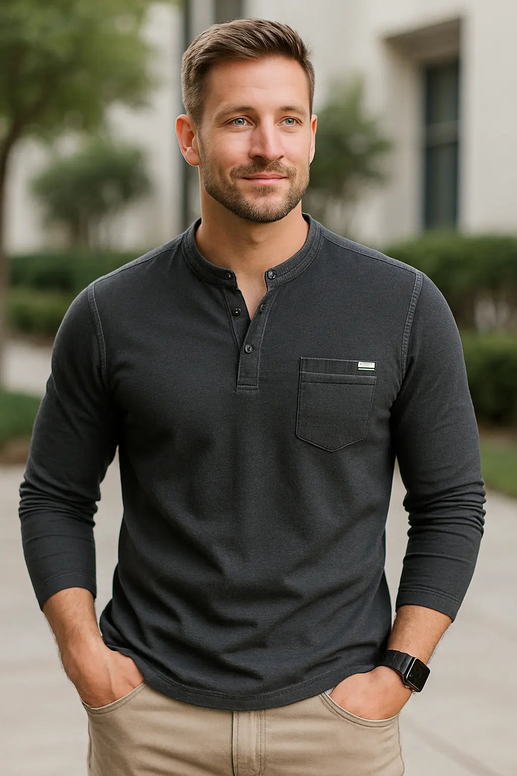 Heren Henley Shirt Met Lange Mouw, Katoenen Pullover T-shirt Met Zak, Casual Top | VIQA VIQA© NEDERLAND