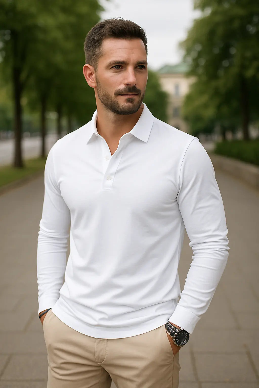 Heren Langmouwen Shirt, Wijde Pasvorm, Kralendetails, Lichtgewicht Top Voor Dagelijks Gebruik | VIQA VIQA© NEDERLAND