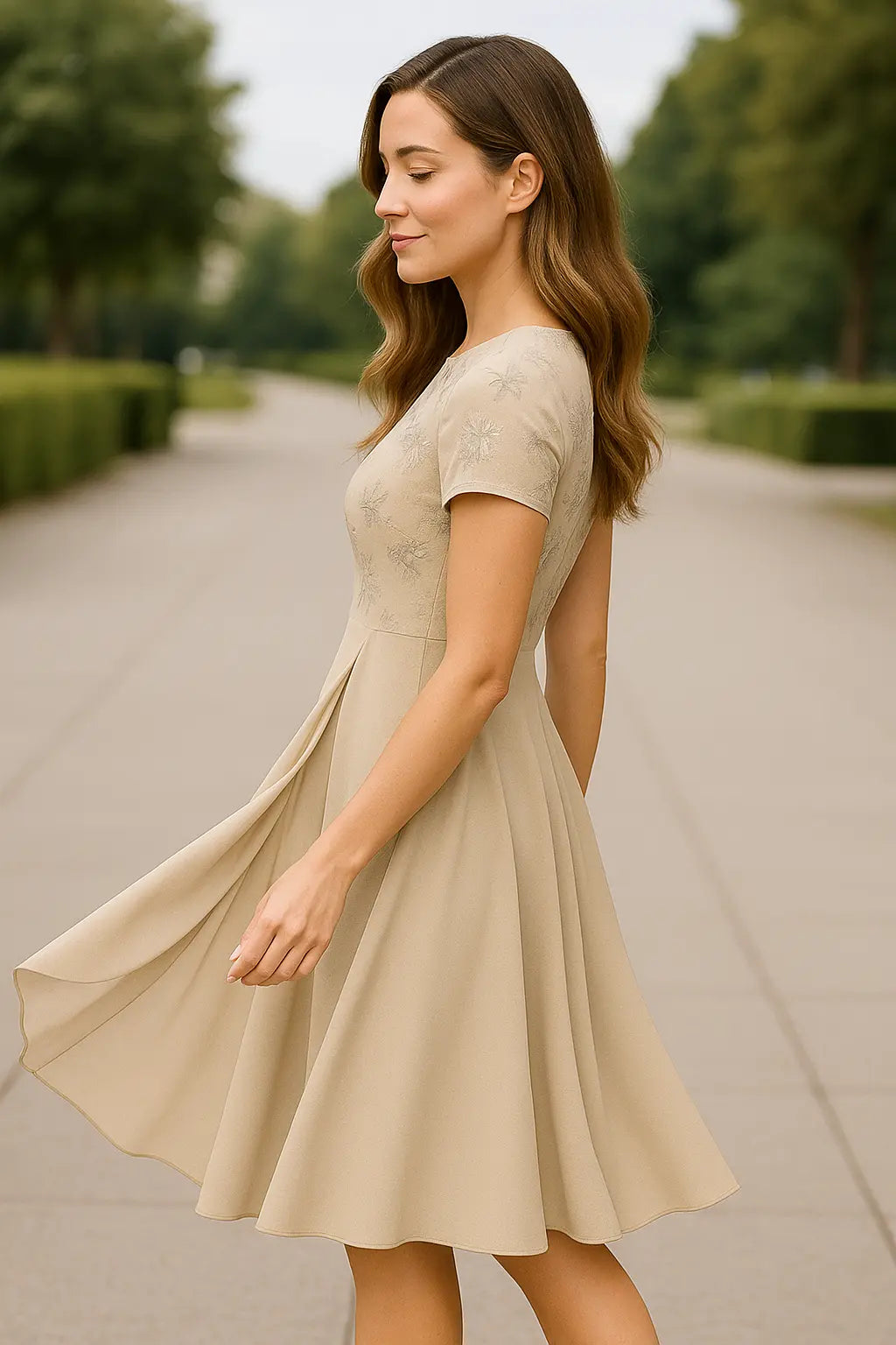 Dames Kanten Maxi Jurk, Elegante Chiffon Feestjurk, Knielengte Juwelenhals | VIQA VIQA© NEDERLAND