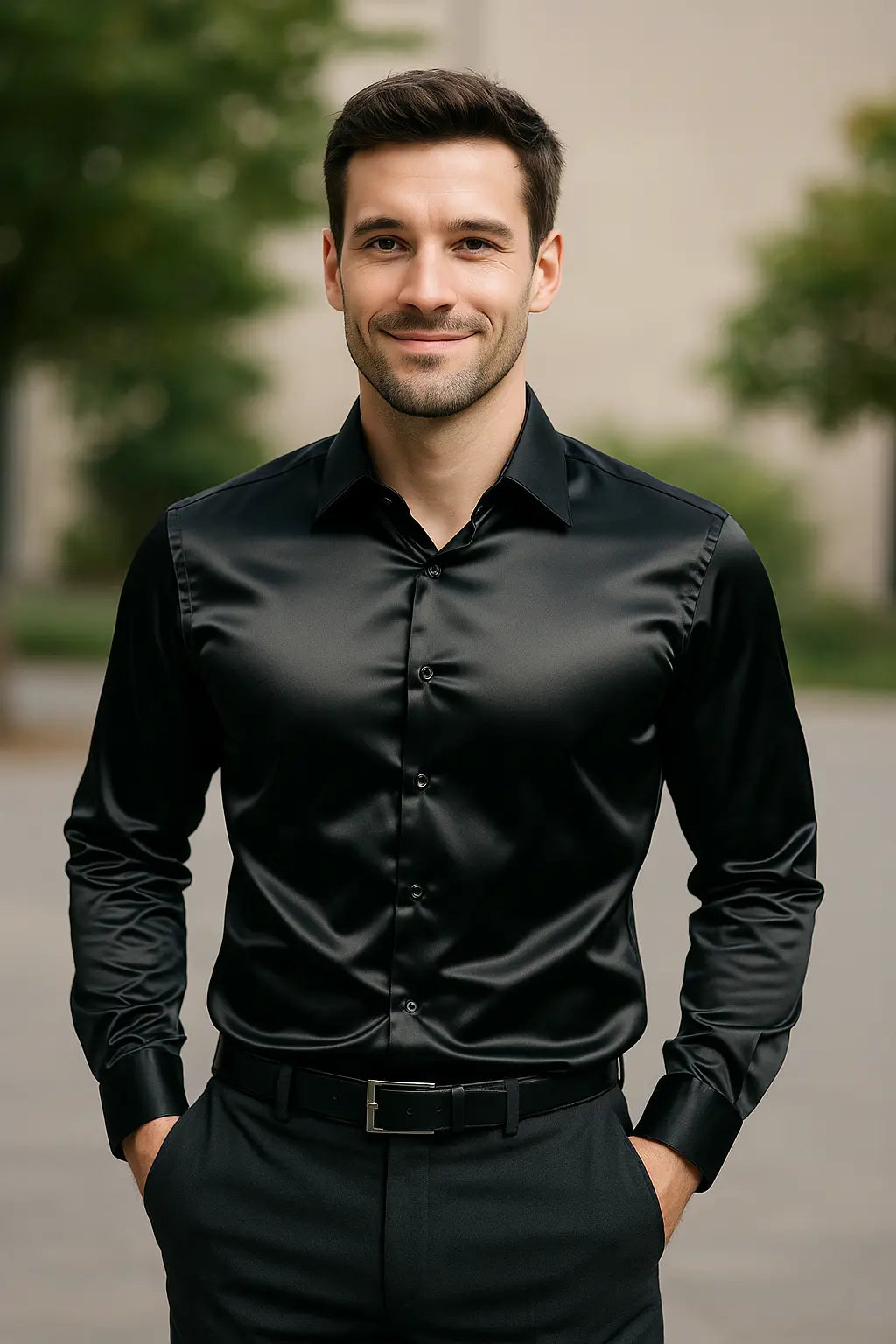 Heren Satijnen Jurk Overhemd, Slim Fit Lange Mouwen, Luxe Smoking Feest Overhemd | VIQA VIQA© NEDERLAND