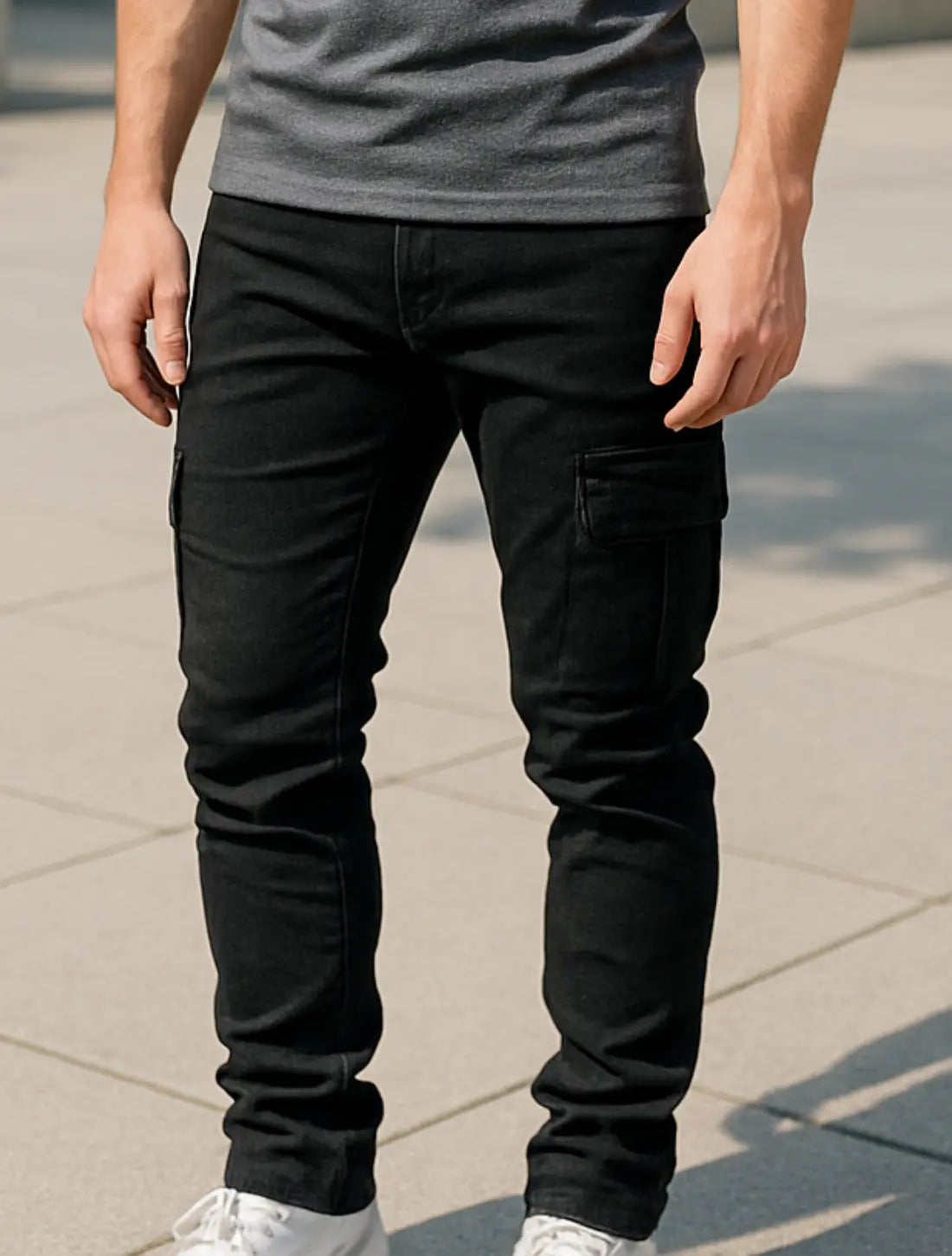 Heren Slim Fit Denim Cargo Broek, Stretch Skinny Jeans Met Zakken, Stijlvolle Casual Taps Toelopende Pasvorm | VIQA VIQA© NEDERLAND
