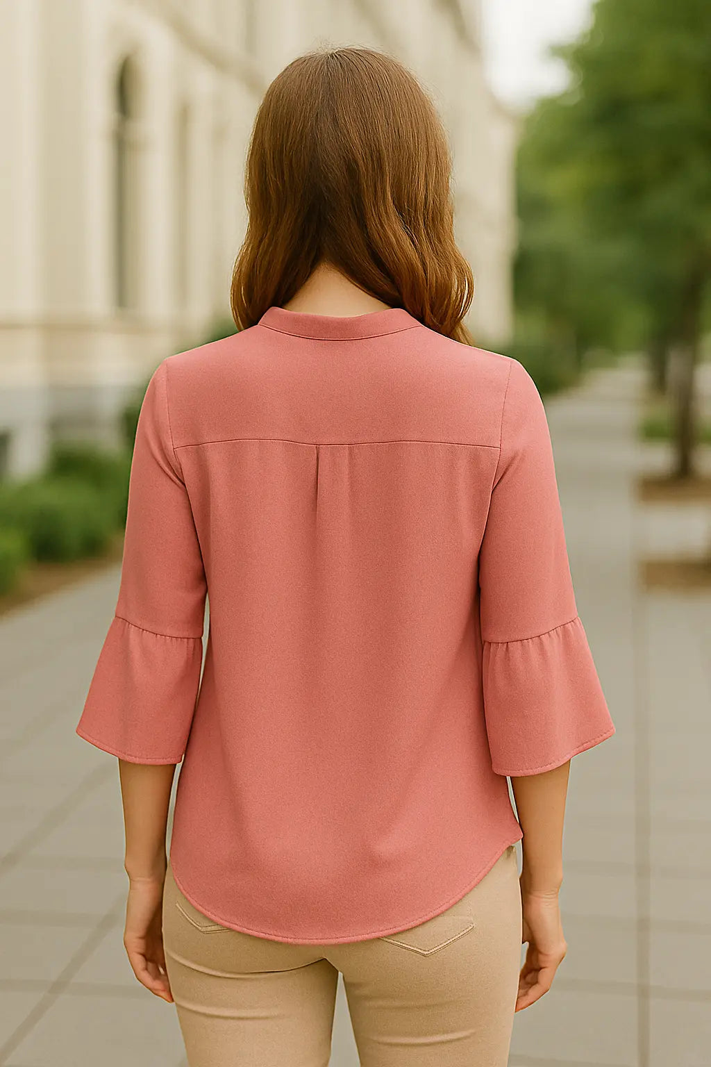 Dames Elegante Chiffon Blouse, V-Hals 3/4 Mouwen Zomer Top, Los Pasvorm Pullover Shirt | VIQA VIQA© NEDERLAND