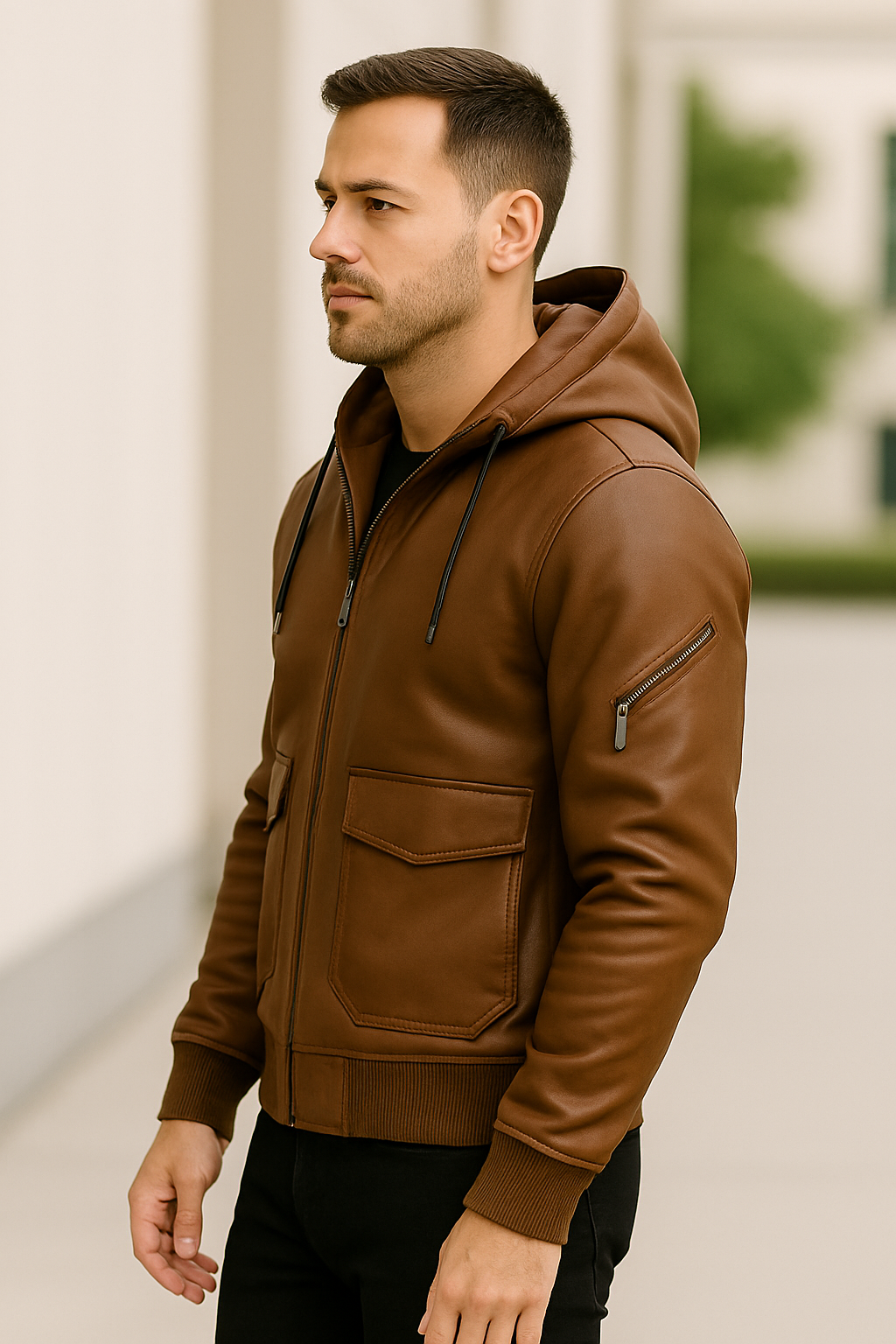 Leren Motorjack Voor Heren, Dikke Motorjas Met Afneembare Capuchon, Casual Winterkleding | VIQA VIQA© NEDERLAND